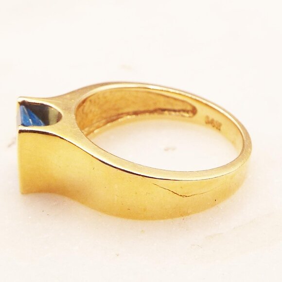 BH 14K BY EFFY YELLOW SOLID GOLD OCEAN BLUE TOPAZ ONISHI SETTING SZ. 6.5 RING 18 - Picture 2 of 3